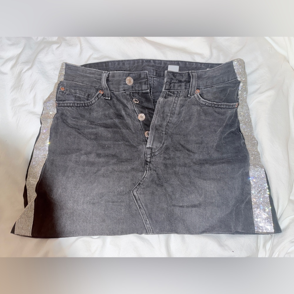 H&M Black Mini Skirt customized with rhinestones size 4
